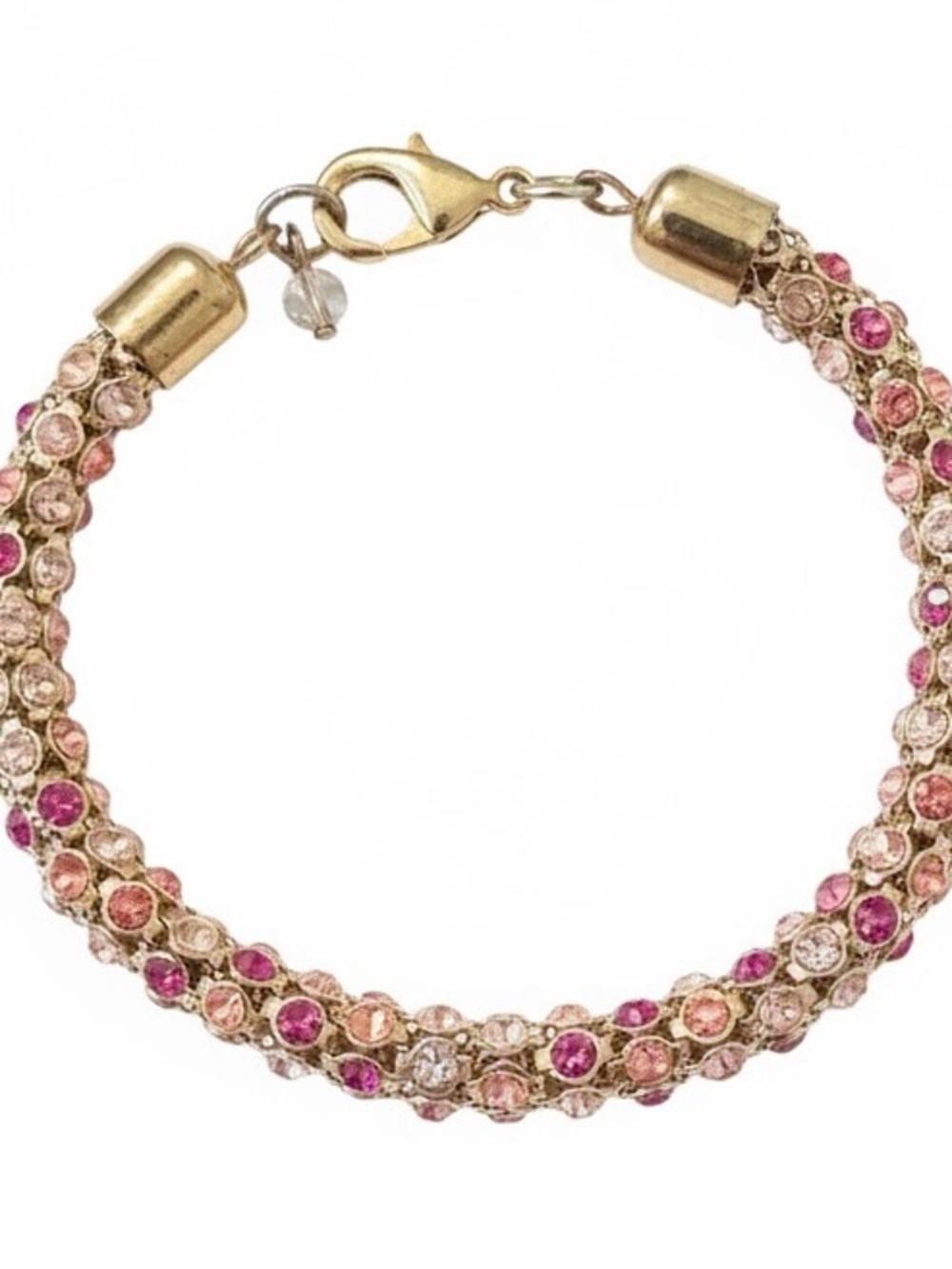 Gold-Tone Pink Crystal Tennis  Bracelet with Lobster Clasp 6 1/2”